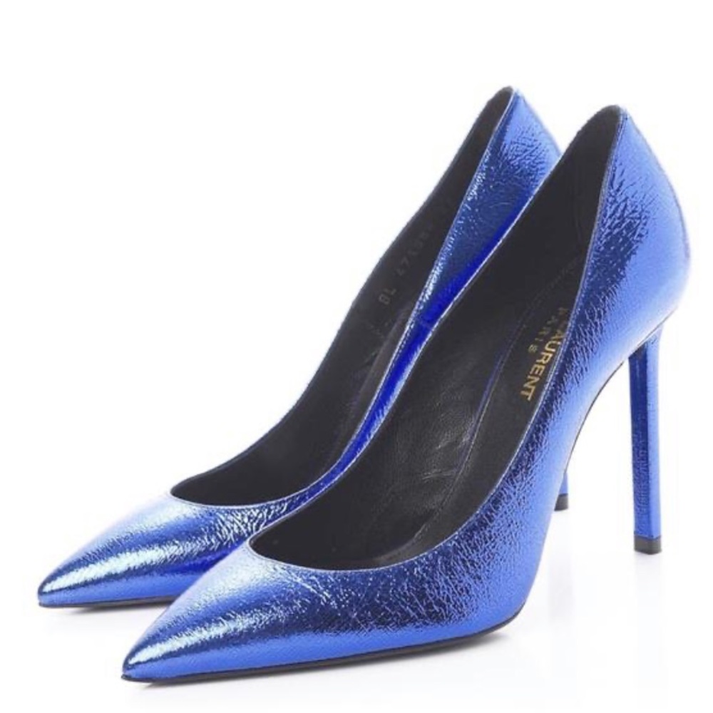 Saint Laurent Anja Blue Leather High Heel Pumps